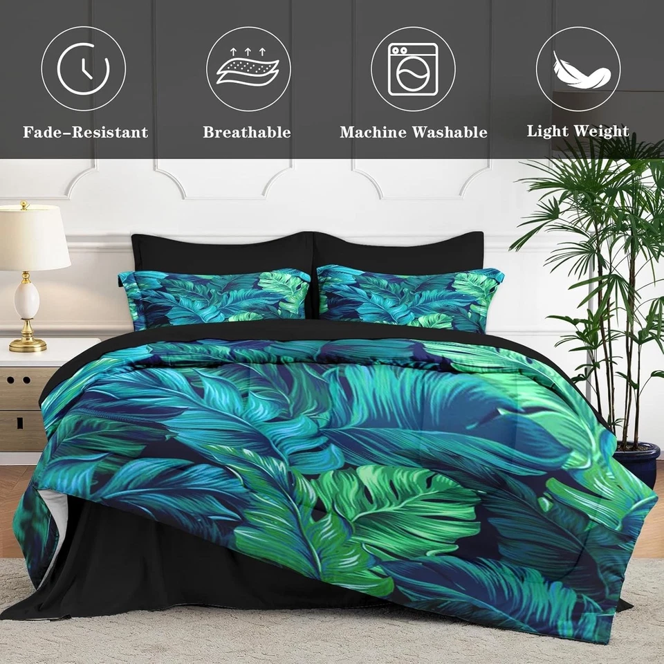Juego de edredón WeCozy 7 piezas tamaño queen hoja de palma tropical Foto 3 de 3