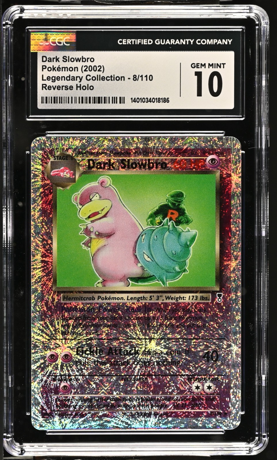 CGC 10 Dark Slowbro Reverse Holo 8/110 Legendary Collect. Pokemon 2002