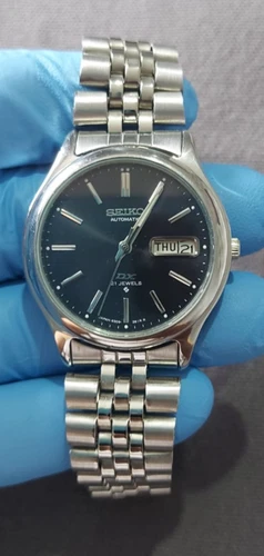 Vintage Seiko Japanies DX Automatic Black Mens Watch 6309  Day/Date 21 Jewels