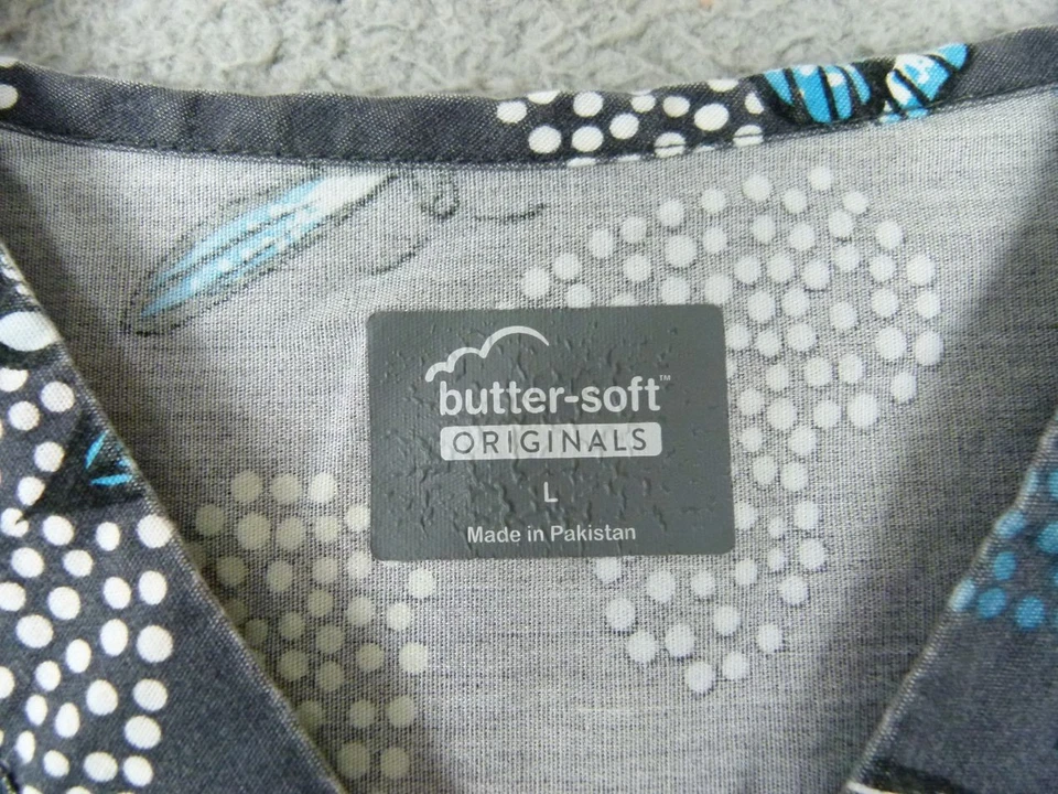 Butter-Soft Originals Large Gray Floral Butterfly V-Neck Scrub Top - Image 2 of 4