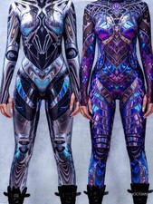 Future Galaxy Cyberpunk Bodysuit Mechanical Metal Armor Women Halloween Costume