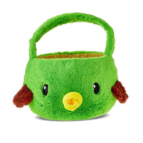 GREEN MALLARD JUMBO SIZE 21" Plush Fluffy Easter Bunny Basket W/ Handle! - NEW!