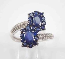 3.10 Ct Lab Created Sapphire Cluster Flower Ring 14K White Gold Plated Silver