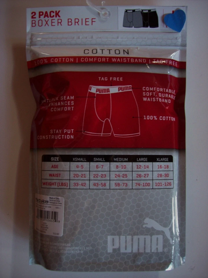 Puma Ropa Interior Calzoncillos 2pk Calzoncillos Boxer Sin Etiquetas Niños Gris Negro Nuevo en Paquete Foto 2 de 2