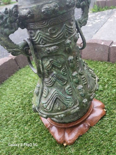China Shang Dynastie ANTIK VINTAGE chinesisches Eisen Ritual Tempel Vase mit offenem Stiefel - Bild 7 von 15