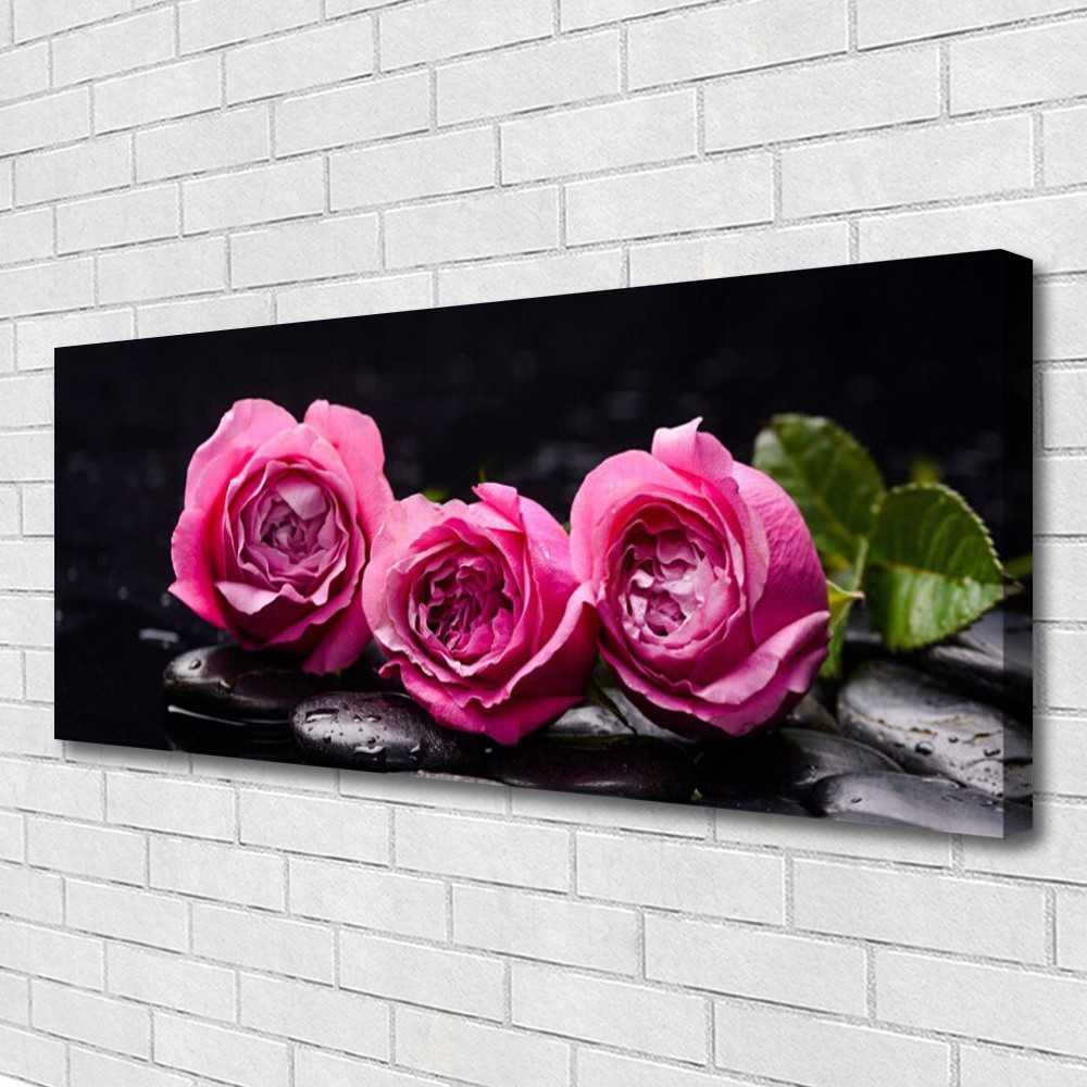 Tableaux 125x50 floral et pierres roses pour mur vide