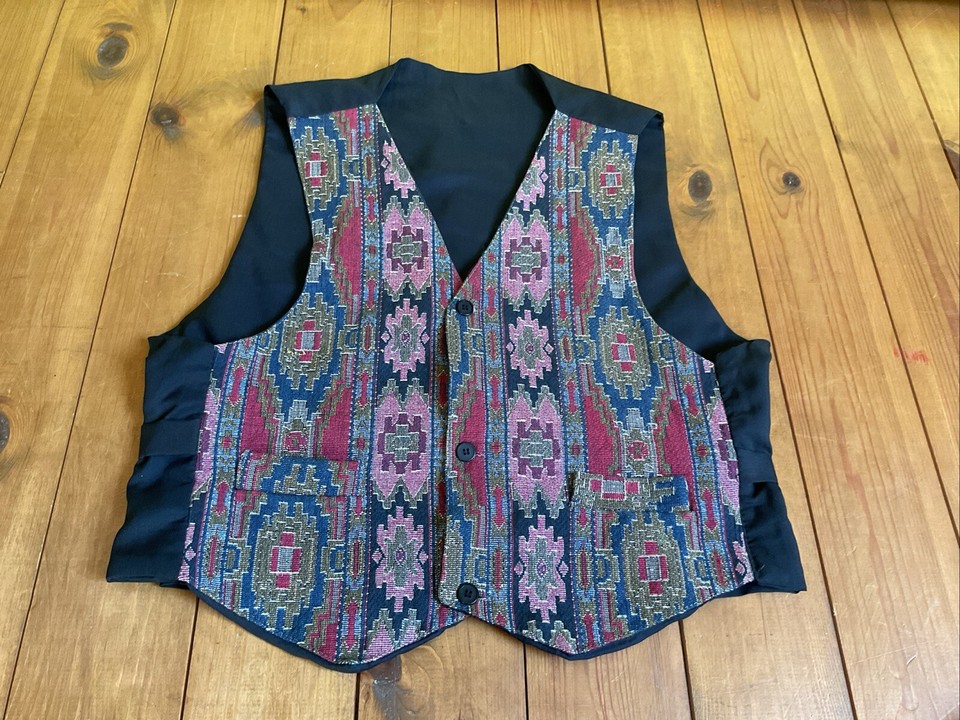 Mens Waistcoat Size Medium Inkat Tapestry Woven Style Fabric Pockets eBay