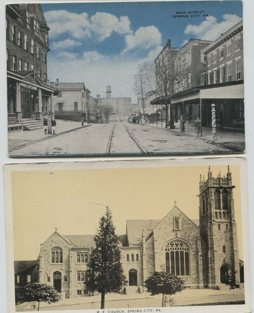 1915 & 1926 Spring City Pennsylvania Postcards Street Scene & Church eBay