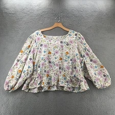 Ana A New Approach Floral Blouse Top Womens 5X Multicolor Peplum Balloon Sleeve