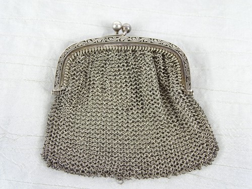 Antique French Solid Silver Mesh Ladies Twin Compartment Double Purse - Picture 3 of 14