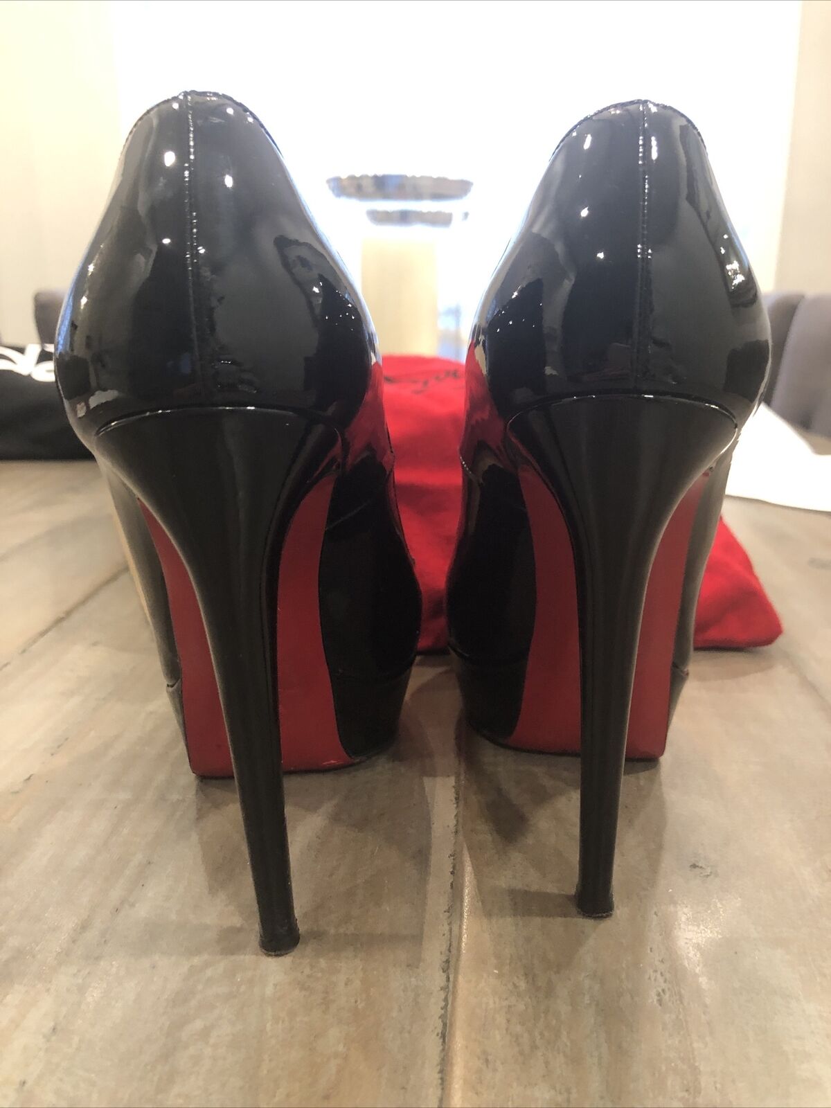 Christian Louboutin Women's 38.5 Black Patent Bianca Platform Heels 128cl34  For Sale at 1stDibs