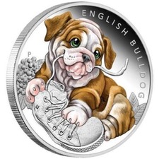 50 Cents Cuccioli - Bulldog Inglese - Bulldog Tuvalu 1/2 Oz Argento PP 2018