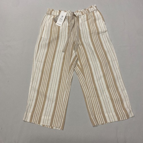 Chico's Linen Wide Leg Crop Pants Straight Sz 4 Natural Beige Cottage Core Sz 0