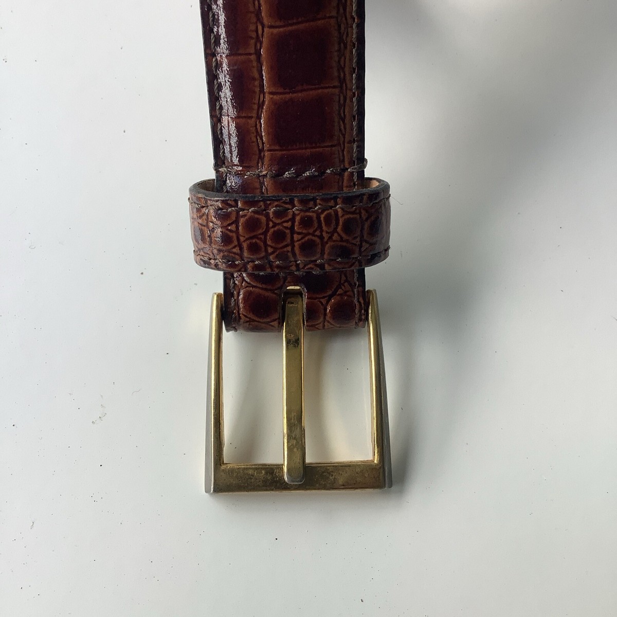 L\'Artigiano Size L Brown Croc Embossed Leather Skinny Dress Belt Made in Italy Mens L main image 2