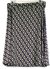 LuLaRoe Black Purple Lime Print Poly/Spandex Knee-Length A-line Skirt M