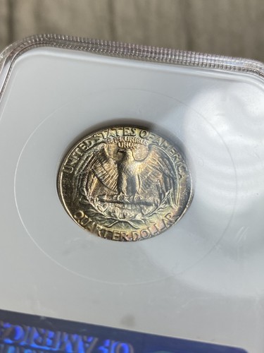 1955-P 25C Washington Silver Quarter GEM NGC MS67 Rainbow Toning NGC Fatty Slab - Picture 6 of 8