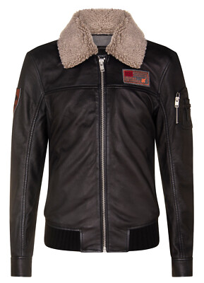 Men's Black Leather Bomber Jacket A2 Flight US Air Force Detachable Collar Pilot