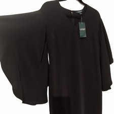 Lauren Ralph Lauren Kimono Sleeve Cocktail Dress Black NWT V Neck Women’s Sz 4