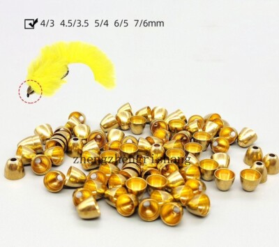 50Pcs Copper Brass Cone Heads Tube Flies Streamers Fly Tying Beads Materials