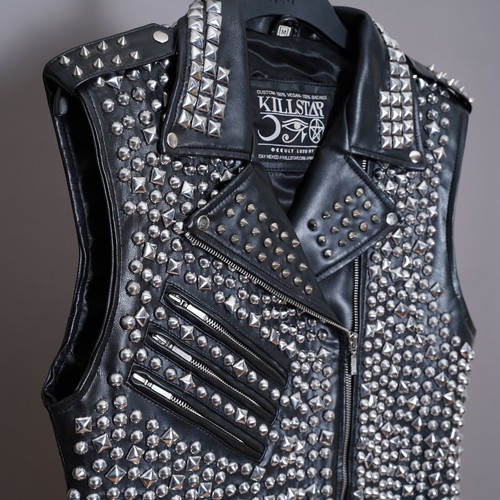 Killstar Studded Overload II Vest Faux Leather Sleeveless Mens Medium Jacket M - Picture 12 of 23