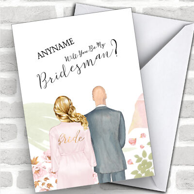 Personalisierte Karte blondes halbes Haar Glatze weiß Will You Be My Brides Mann