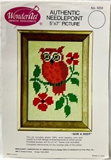 1970s WonderArt Give A Hoot 5234 Needlepoint Kit 5x7 Owl Picture Vintage 14435