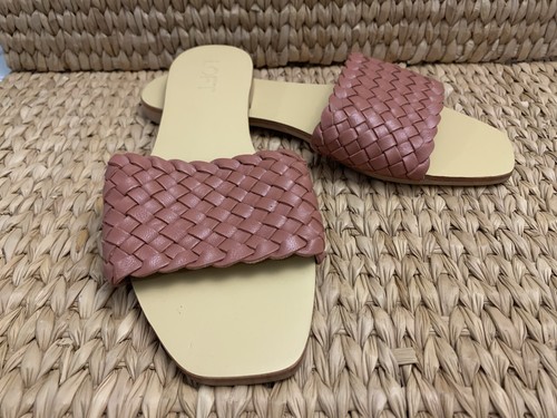 Loft NWOB Brown Woven Leather Slide Sandals Sz 8.5 Never Worn Rosy Grapefruit - Picture 4 of 9