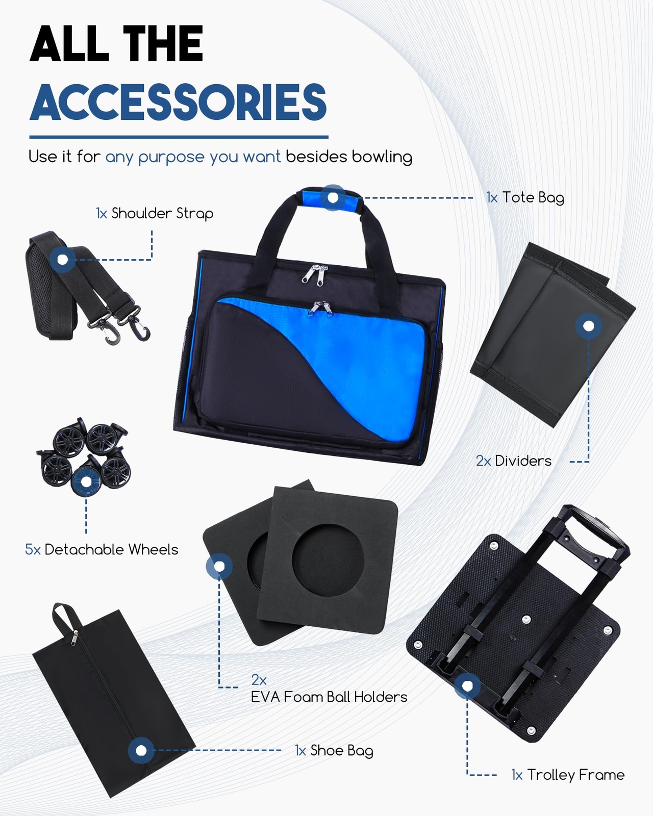 Bowling Ball Bag 2 Ball Bowling Bag with Wheels Blue Bowling Rolling