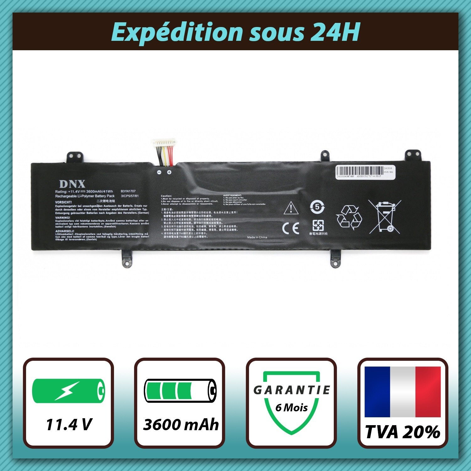 Batterie B31N1707 Asus Vivobook 14 X411UQ accumulateur PC portable 11.4V