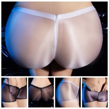 Womens Exercise Glossy Party Boyshorts Yoga Underwear Gym Zipper Crotch Panties