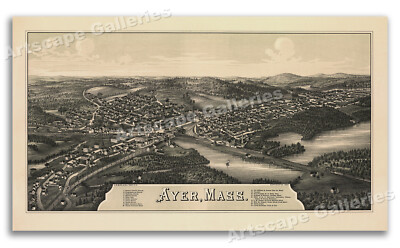 Ayer Massachusetts 1886 Historic Panoramic Town Map - 20x36