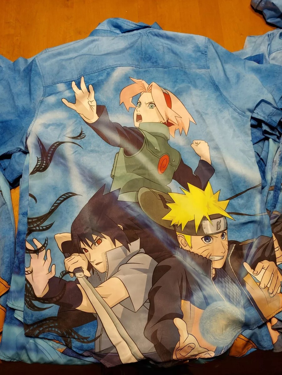 Naruto Shippuden Characters Blue Light Button Up Down Short Sleeve