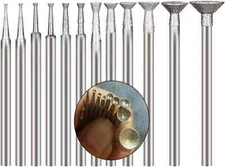 12 Pcs Bowl Shape Diamond Burr Set, 3/32'' Shank Stone Carving Sets Wire Rounder