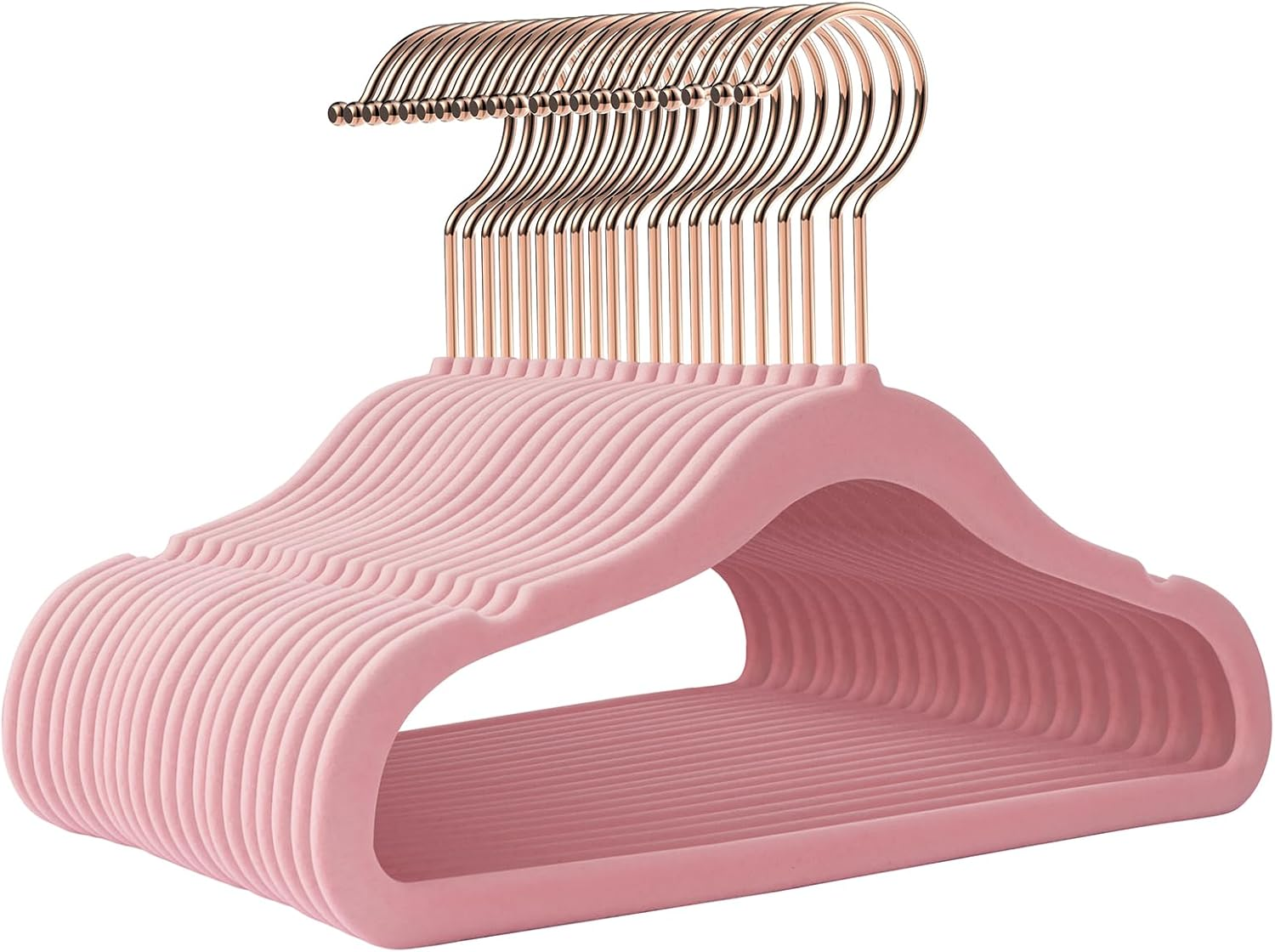 50-Pack Kids Velvet Hangers, 14 Inch, Non-Slip, Sturdy, Pink-image