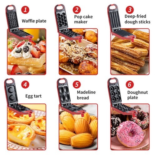 6-in-1 Breakfast Machine Waffle Maker Donuts Sandwiches Fritters Tarts Egg Cakes - Picture 3 of 12