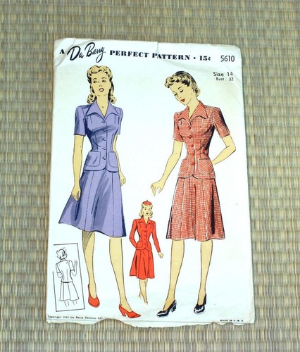 Vintage 1943 DU BARRY Ladies Fashion Two Piece Dress Pattern Size 14, Bust 32 - Picture 8 of 8