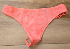 Vintage Victoria's Secret Coral Lace Strappy V-String Thong Panties Bows S