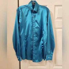 Mens Large Slim Fit Dress Shirt, Dark Teal Blue