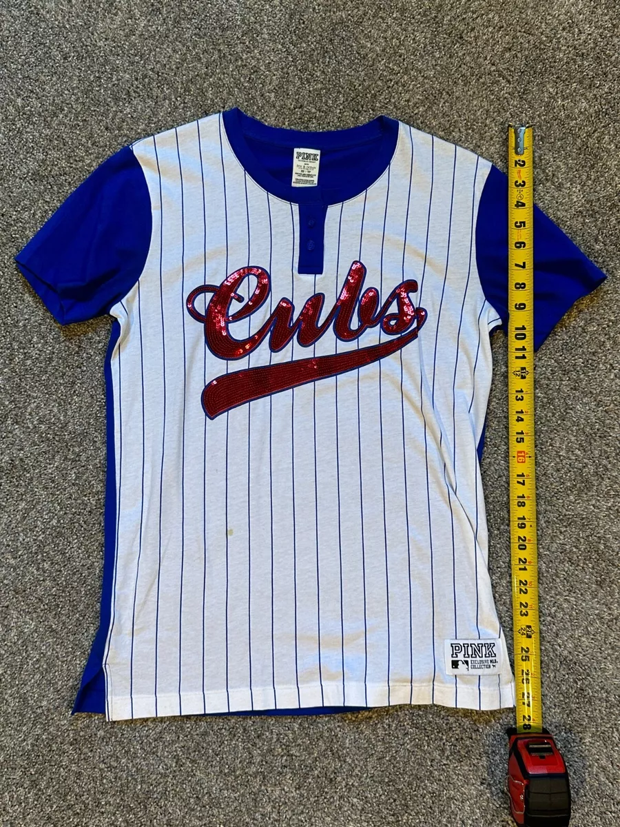 5th & Ocean Chicago Cubs Women's Pintstriped 3/4 Sleeve Jersey Style T-Shirt