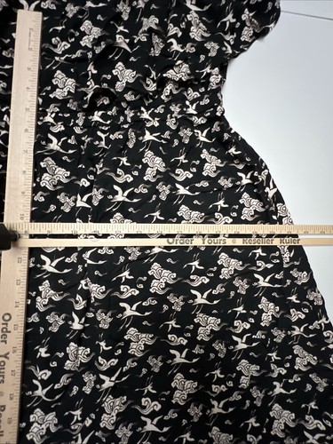 Forever 21 Dress Large Spaghetti Strap Flowy Elastic Waist Birds Black Tan - Picture 9 of 15