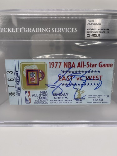 Julius Erving Signed 1977 All Star Game Ticket Beckett Grade 10 Auto MVP L1 - Picture 2 of 4