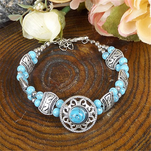 New Fashion Tibetan Silver Jewelry Beads Bangle Turquoise Chain Girl Bracelets - Picture 94 of 130