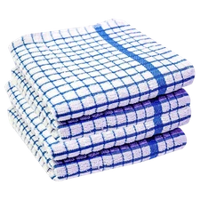 15 x 24 Kitchen Hand Dish Towels Soft 100% Ring Spun Cotton White & Light Blue
