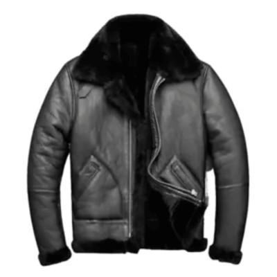 Black Real Leather RAF Aviator Pilot B3 Flying Bomber Shearling Fur Jacket Mens