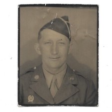 Vintage US Army Soldier Photo Portrait WWII Handsome Man Small 1940s Military