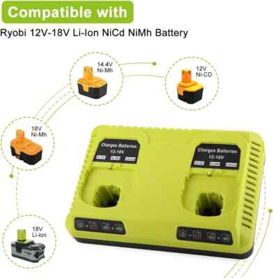 Dual Port Fast Charger P117 For Ryobi One + Plus P108 Li-ion Ni-cad Ni-mh 18V