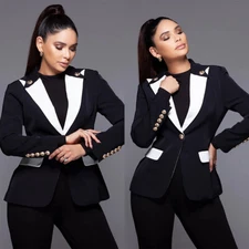 Women Suit Peak Lapel Single Breasted Formal Business Casual Party Active 2 Pcs