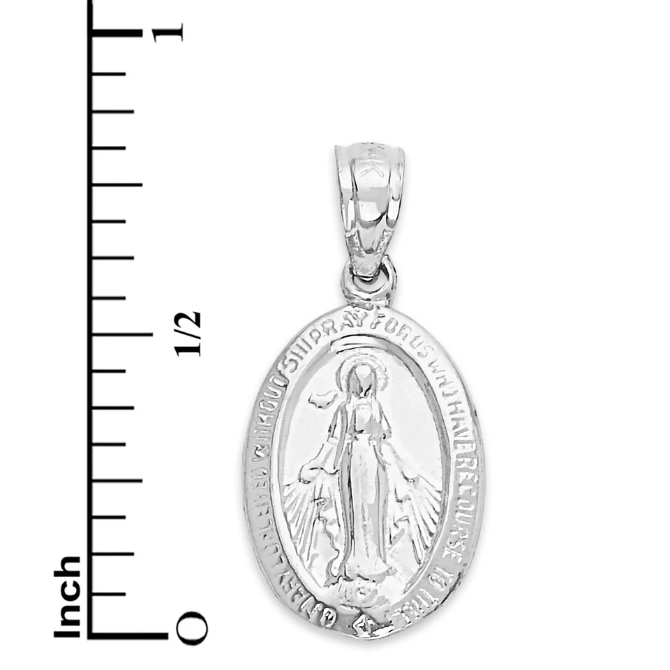 Colgante medalla milagrosa de oro blanco macizo de 14k Foto 4 de 4