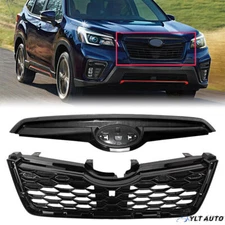 Fit 2019-2021 Subaru Forester Front Upper Grille Gloss Black Honeycomb Grill Set