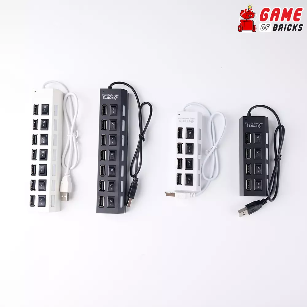 1x Game of Bricks 7 Port USB Hub for LED Light Kits and LEGO White Color
